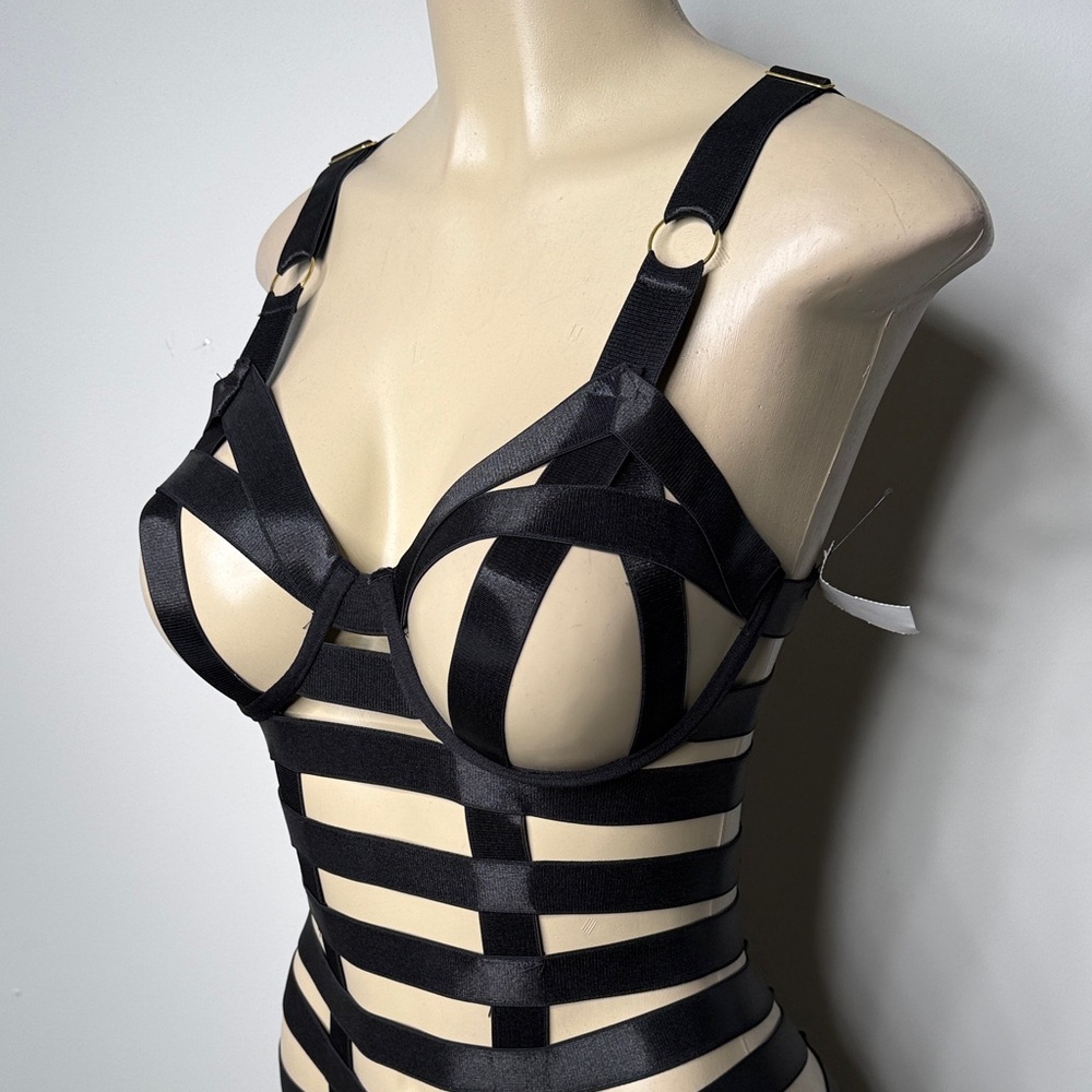 AKIRA Black Strappy Cage Bodycon Dress - Picture 3 of 9